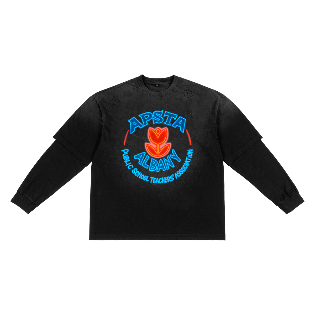 APSTA Street Neon Sunfade Hand-Frayed Faux Two-Piece T-Shirt