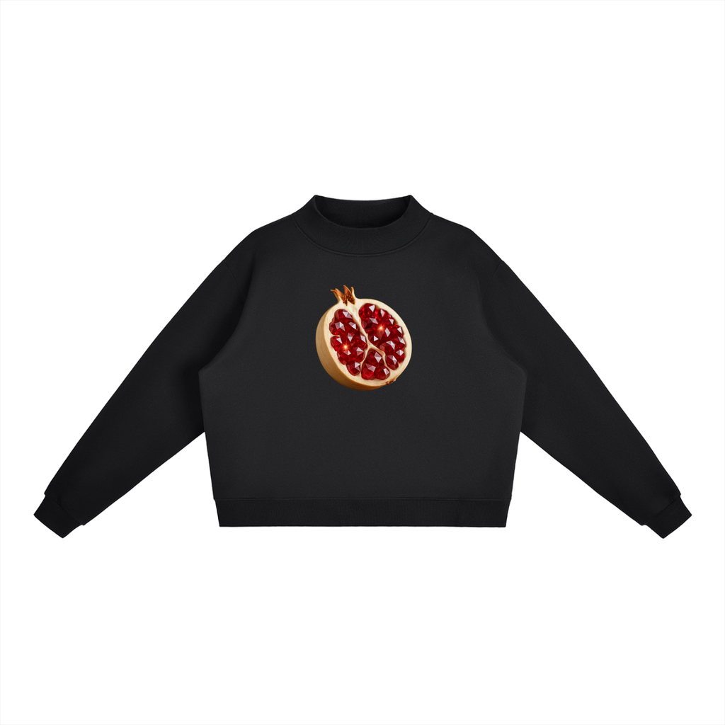 White Pom Essential Fleece Mid-Neck Crew Sweatshirt