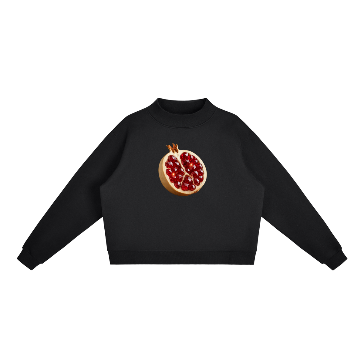 White Pom Essential Fleece Mid-Neck Crew Sweatshirt