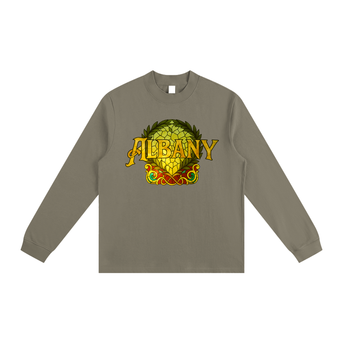 Albany Stained Glass - Blue Leaf Back- Non-Shrink Mock Neck Sweatshirt