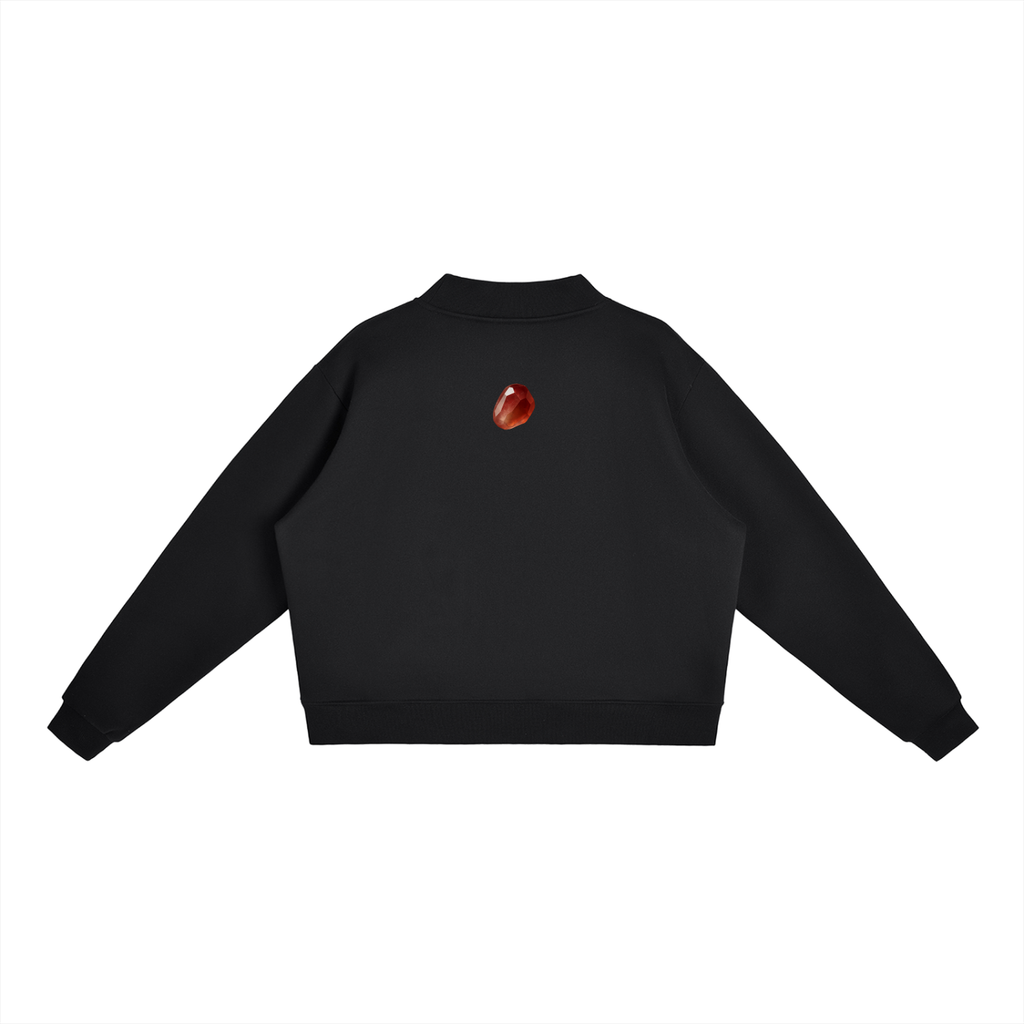 White Pom Essential Fleece Mid-Neck Crew Sweatshirt
