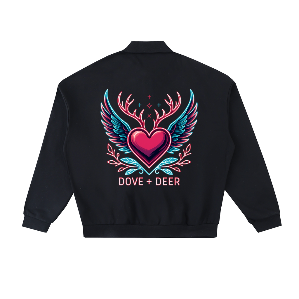 Dove + Deer Pink Neon Heavyweight Fleece Polo Sweatshirt