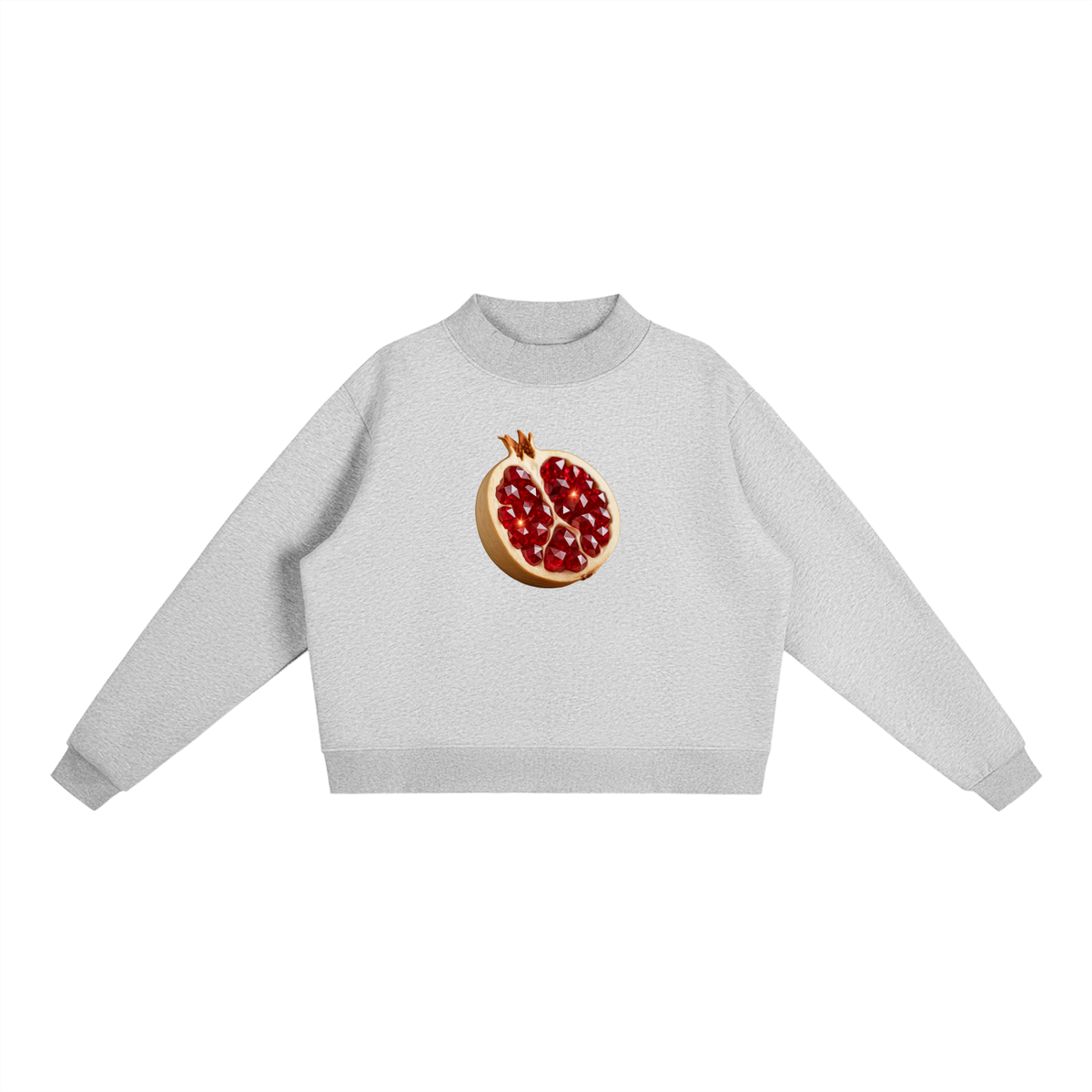 White Pom Essential Fleece Mid-Neck Crew Sweatshirt