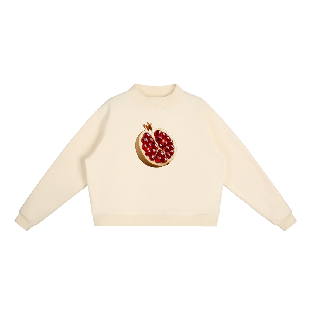 White Pom Essential Fleece Mid-Neck Crew Sweatshirt