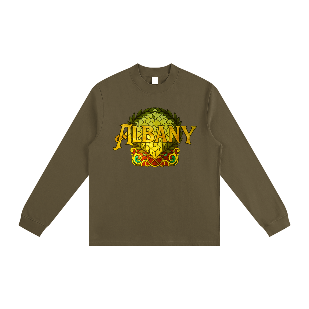 Albany Stained Glass - Blue Leaf Back- Non-Shrink Mock Neck Sweatshirt