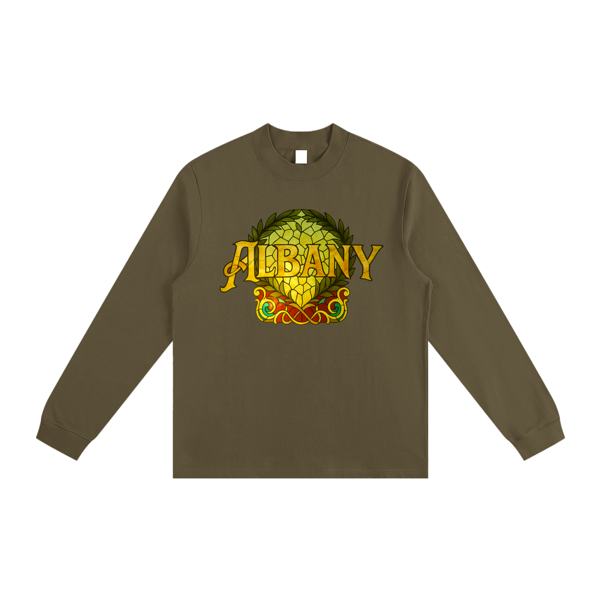 Albany Stained Glass - Blue Leaf Back- Non-Shrink Mock Neck Sweatshirt