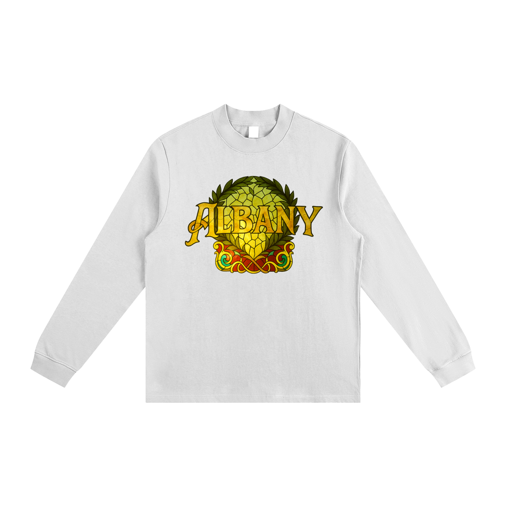 Albany Stained Glass - Blue Leaf Back- Non-Shrink Mock Neck Sweatshirt