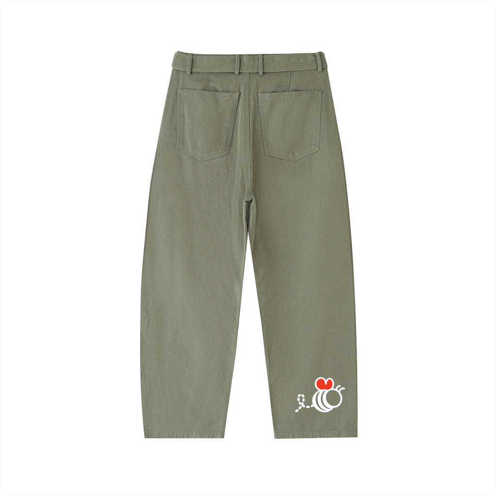 Bumbles Heart Wing Twisted-Seam Belted Curved-Blade Pants