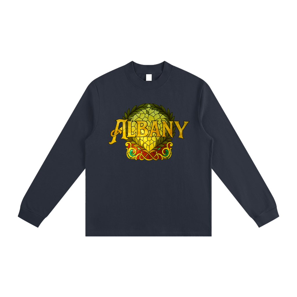 Albany Stained Glass - Blue Leaf Back- Non-Shrink Mock Neck Sweatshirt