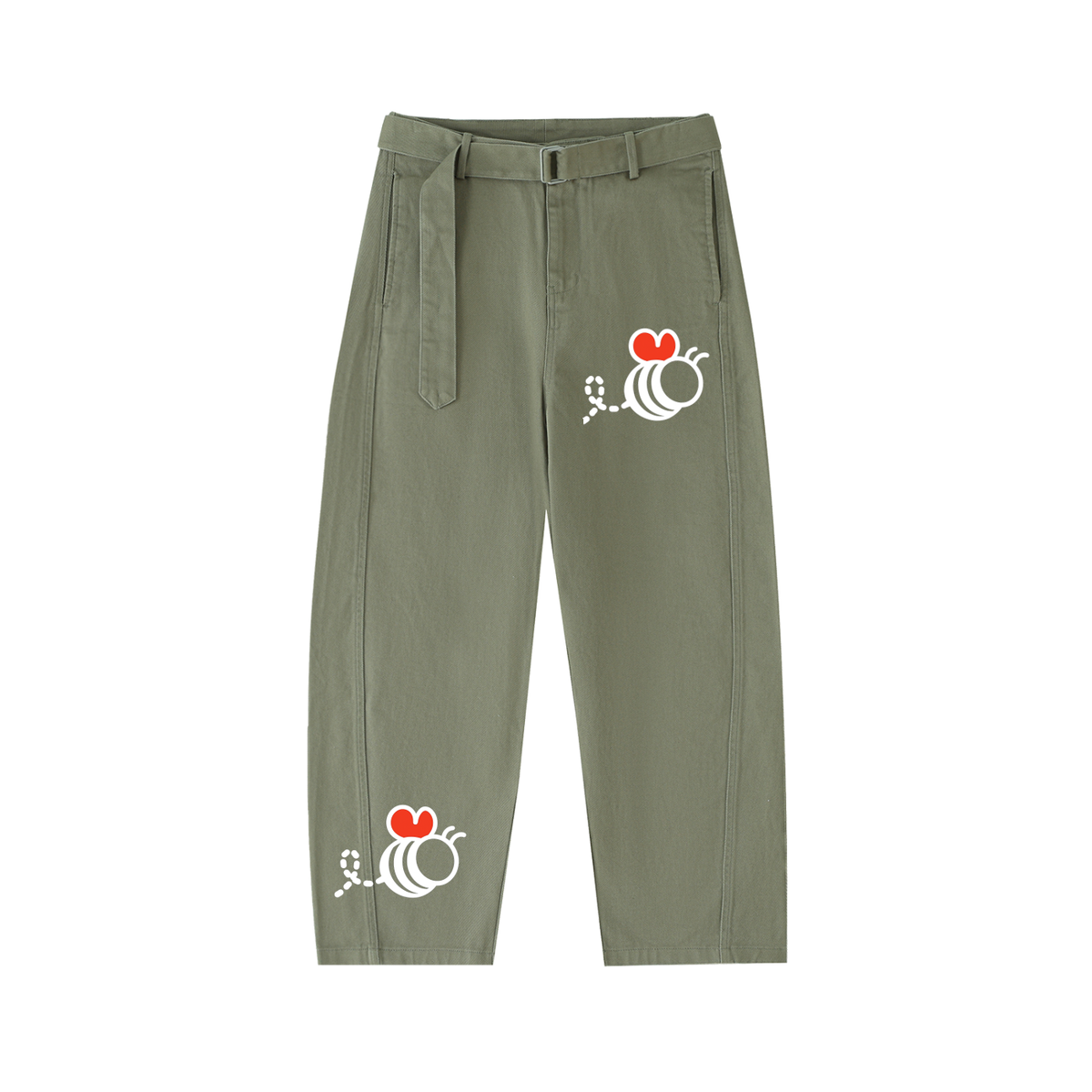 Bumbles Heart Wing Twisted-Seam Belted Curved-Blade Pants