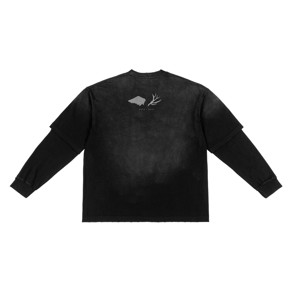 D+D Espressotini Sunfade Hand-Frayed Faux Two-Piece T-Shirt