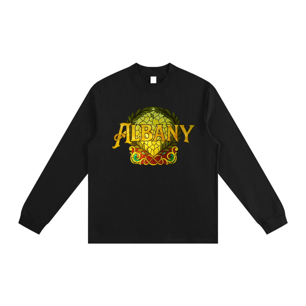 Albany Stained Glass - Blue Leaf Back- Non-Shrink Mock Neck Sweatshirt