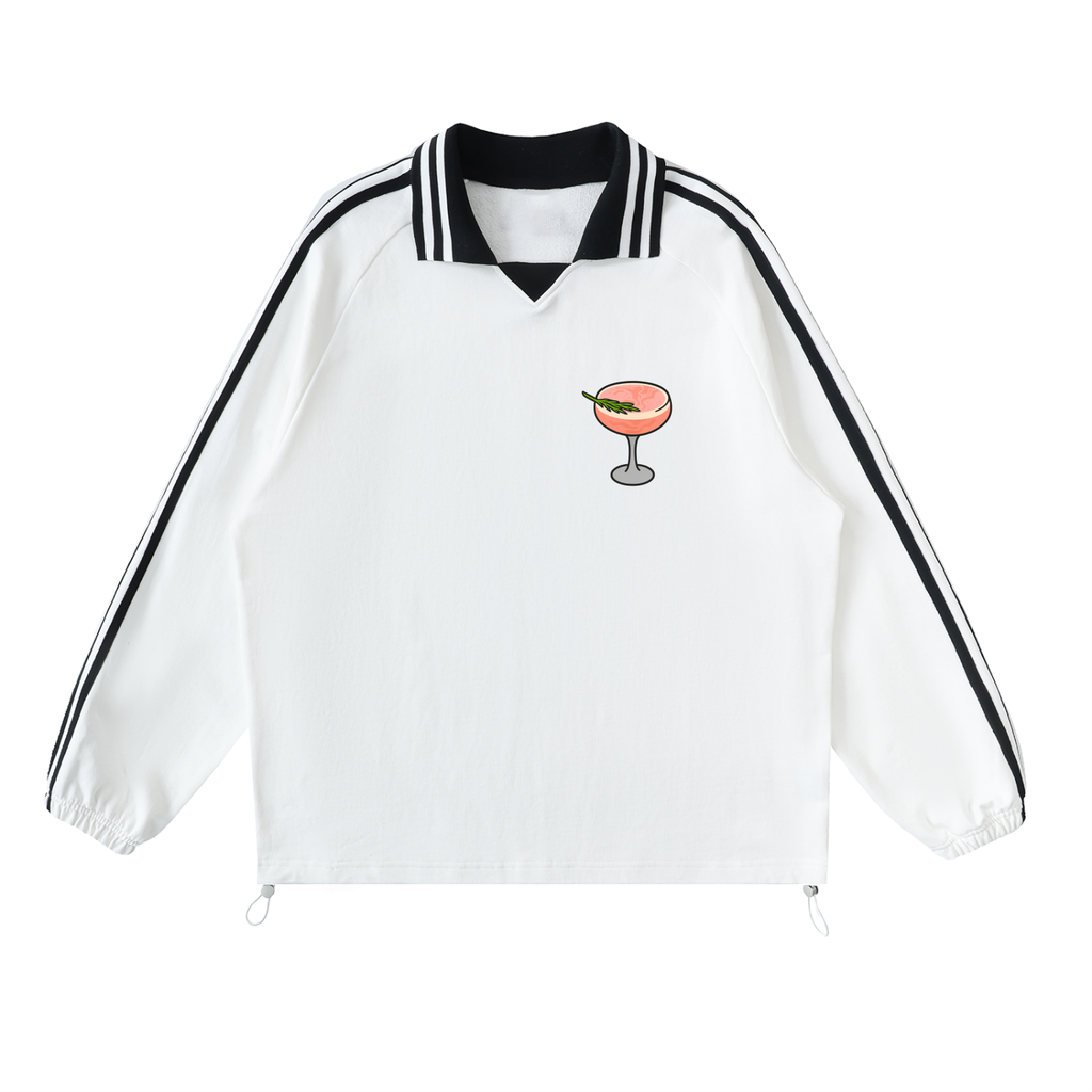 Grocer Toon Striped Lapel Collar Sweatshirt