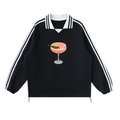 Contrast Striped Lapel Collar Sweatshirt