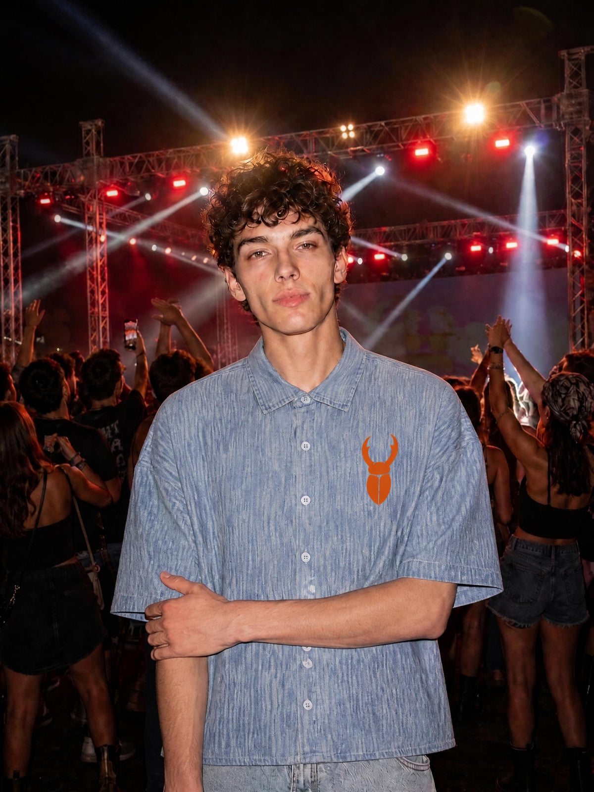 Staghorn Logo Unisex Boxy Vintage Wash Denim Shirt