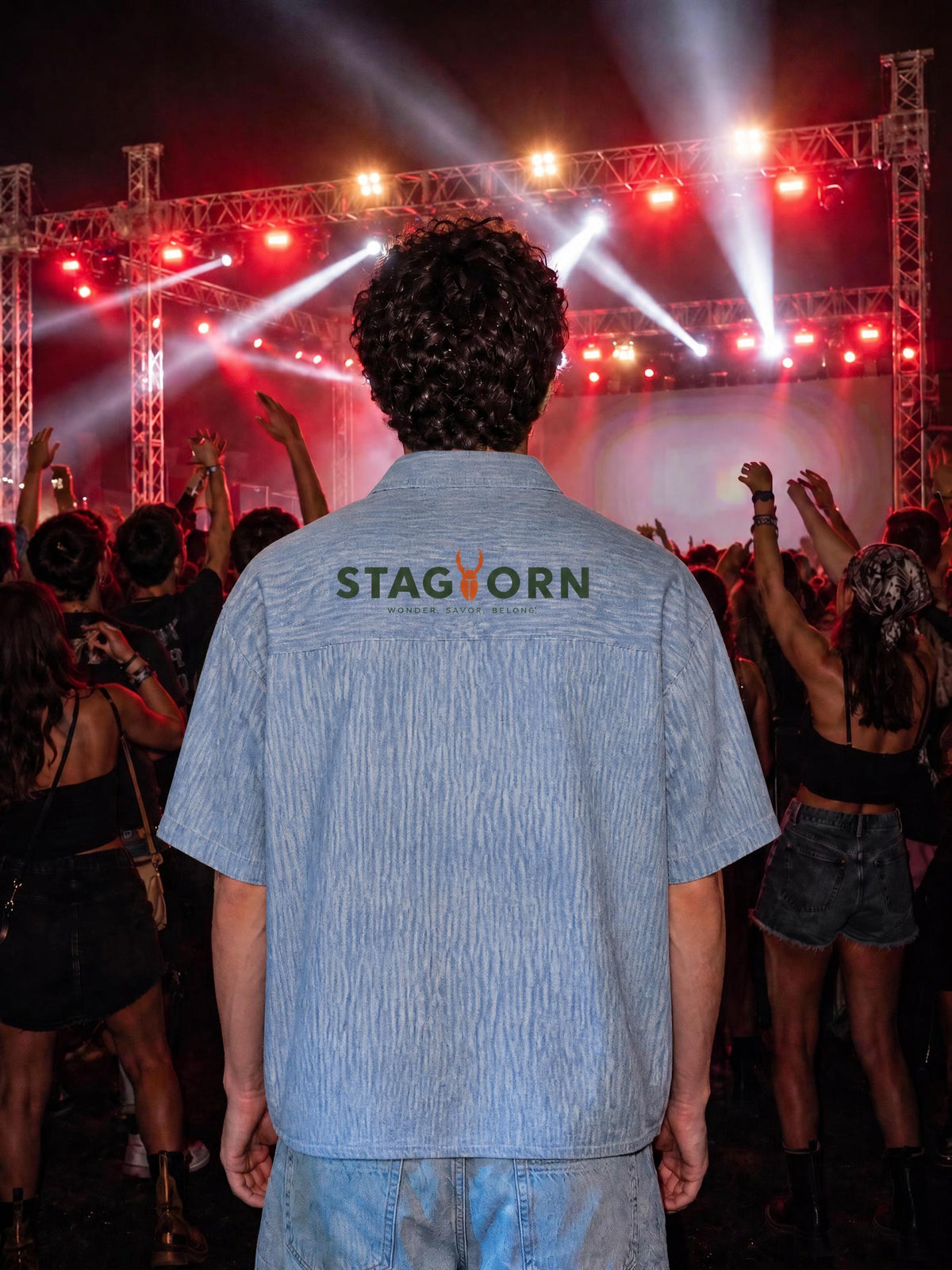 Staghorn Logo Unisex Boxy Vintage Wash Denim Shirt