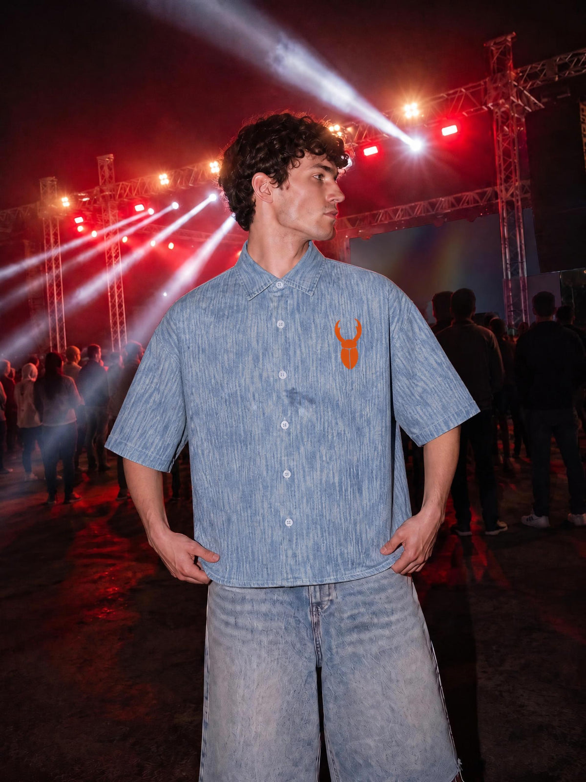 Staghorn Logo Unisex Boxy Vintage Wash Denim Shirt