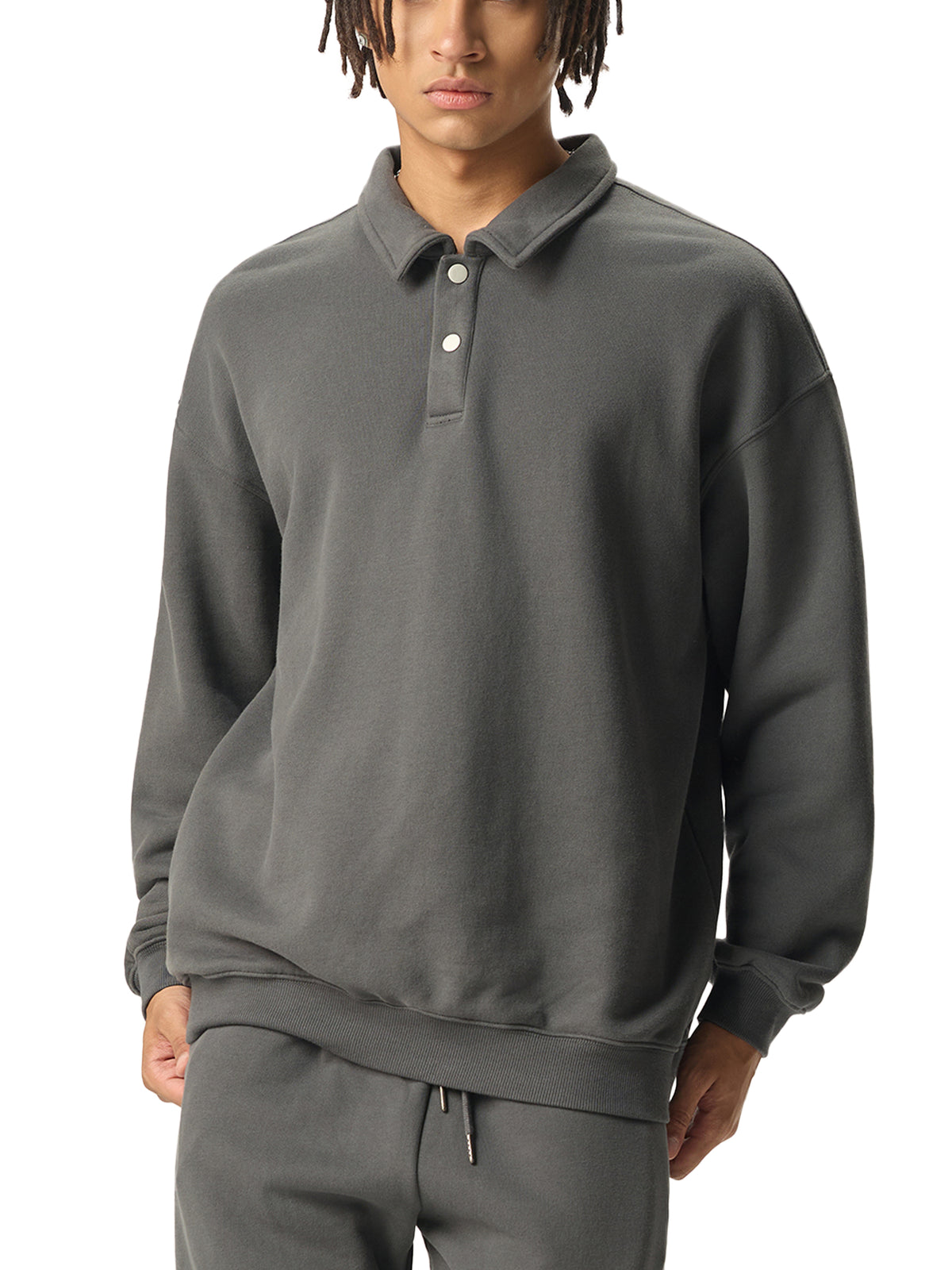 Torch Back/ Falcon Front Stained Glass Heavyweight Polo-Collar Sweatshirt